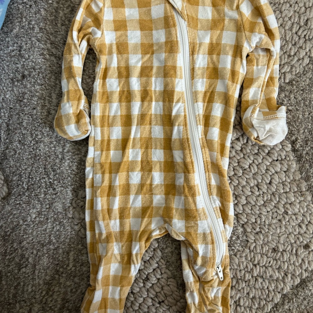 Plaid Kids Footie in Mustard and Cream